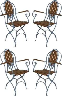 Produktbild von Casa Padrino Jugendstil Garten Stuhl 4er Set mit Armlehnen Hellblau / Dunkelbraun - Klappbare Garten Stühle im Jugendstil - Nostalgische Garten Möbel - Gastronomie Möbel - Barock & Jugendstil Möbel