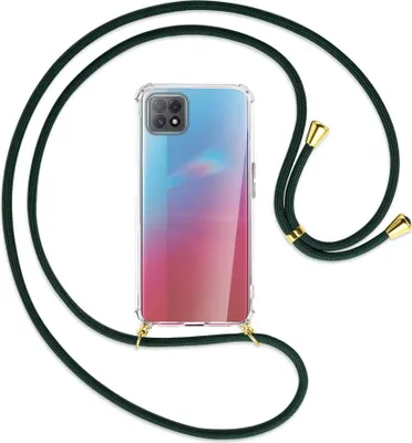 Produktbild von Handykette Backcover-Schutzhülle mit Band (Metall goldfarben) für Oppo A73 5G - dunkelgrün