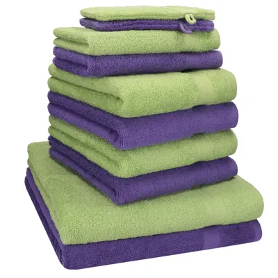 Produktbild von Betz 10-tlg. Handtuch-Set PREMIUM 2 Duschtücher 4 Handtücher 2 Gästetücher 2 Waschhandschuhe Farbe: apfel grün und lila