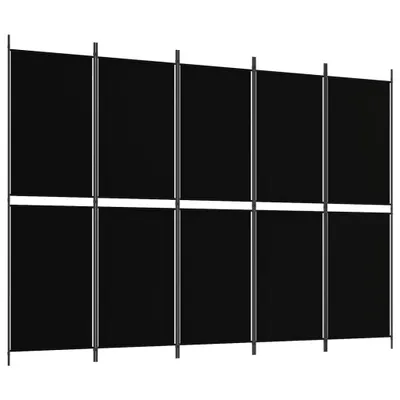 Image de vidaXL Paravent 5 panneaux noir 250 x 180 cm en tissu