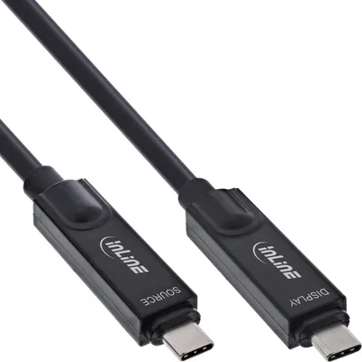 Produktbild von InLine® USB 3.2 Gen.2 AOC Kabel, USB-C Stecker/Stecker 8K60Hz 60W, schwarz, 15m