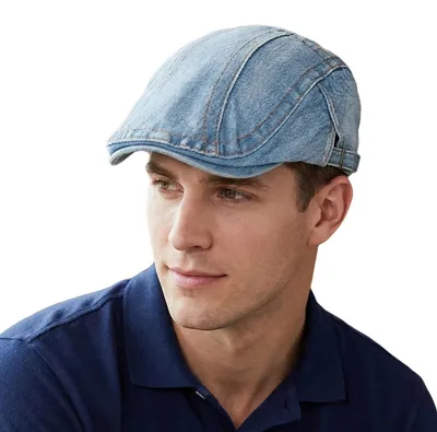 Immagine prodotto di Cappello piatto da uomo e da donna, regolabile, stile Gatsby, in denim blu chiaro, taglia M-L