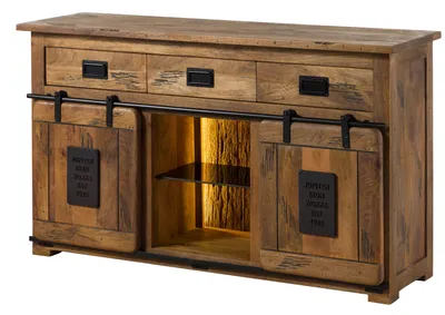 Image de MASSIVMOEBEL24 | Buffet en bois de Manguier / Bois de récupération 150x45x90 naturel laqué RAILWAY LUX #100