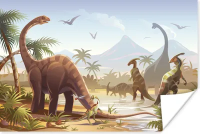 Produktbild von MuchoWow® Poster Dinosaurier - Landschaft - Tropisch - Kinder - Jungen 60x40 cm - Schlafzimmerdekoration