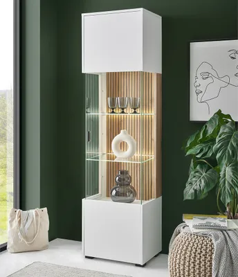 Produktbild von Vitrine weiß matt mit Eiche Rillen HUNTER-61