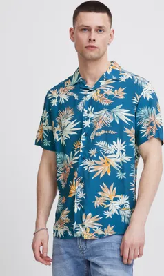 Produktbild von Indicode 20392MM IDMariol Cuba-Shirt Kurzarm Herren Kurzarmhemd Herrenhemd Hemd Bowlinghemd Cuba-Kragen Umlegekragen Regular Fit Hochwertige Viskose-Qualität Flower-Muster Blumen