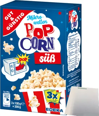 Produktbild von Gut & Günstig Mikrowellen Popcorn süß 1er Pack (3x100g Packung) + usy Block
