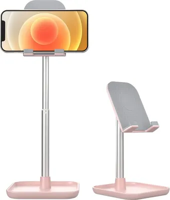 Produktbild von Handy Ständer, verstellbare Tisch Handy Halterung, Winkel Höhe einstellbar Aluminium Tablet Halter kompatibel mit Smartphone und weitere 4-11 Zoll Geräte (Pink)
