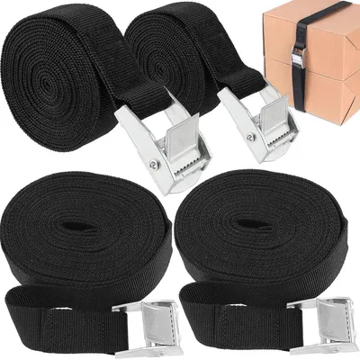 Productafbeelding van 4 spanbanden, 3 meter lang, 25 mm breed, zwart, met klemgesp, draagvermogen 250 kg