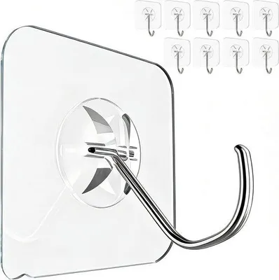 Produktbild von Famanu Klebehaken Stark - Selbstklebende Haken - Wasserfest und Rostfrei - 10 Stück - Transparent
