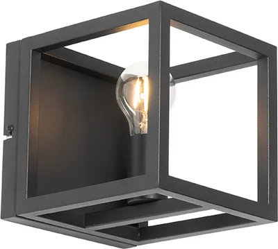 Produktbild von QAZQA - Industrie I Vintage I Industrie I Vintage I Wandleuchte Schwarz Würfel - Cage I Wohnzimmer I Schlafzimmer - Stahl Quadratisch - LED geeignet E27