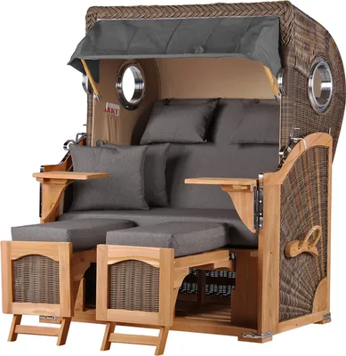 Produktbild von Strandkorb - bene living - Ammersee Teak Bullauge - PE grau - Modell 551 - Zweisitzer inkl. Liftersystem