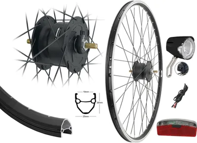 Produktbild von Aggro-X Vorderrad 28 Zoll schwarz Beleuchtungsset Nabendynamo Scheinwerfer Rücklicht 19-622 6V 3 Watt Alu Laufrad V-Profil