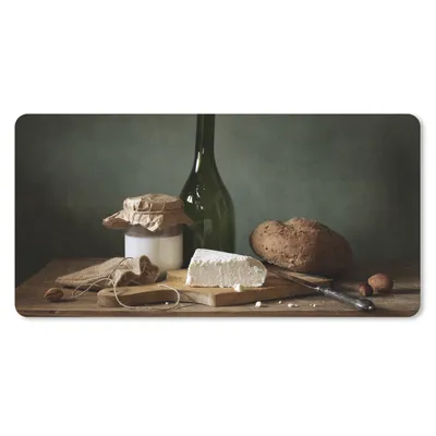 Produktbild von MuchoWow® Mauspad Mousepad Rustikal - Brie - Stillleben - Flasche - Brot 60x30 cm - Mousepads - Maus Mat - Pad - Mausunterlage - Nachhaltig