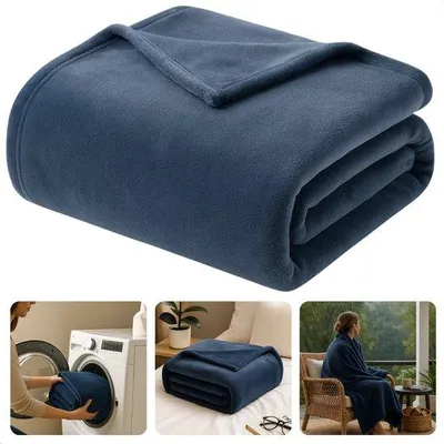 Productafbeelding van Unyqoos® Cheqo® Fleece deken, 150 x 200 cm – superzachte polyester, blauw, wasbaar, veelzijdig plaid voor bank en bed