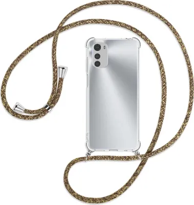 Produktbild von Handykette Backcover-Schutzhülle mit Band (Metall silberfarben) für Motorola Moto E32, Moto E32s - braun+beige