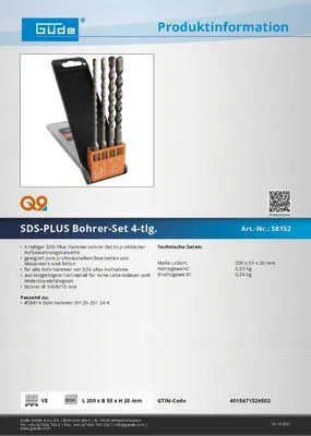 Güde Hammerbohrer Bohrersatz Stein Bohrerkassette Metallbohrer Bohrer 4-tlg. Betonbohrer Steinbohrer 5/6/8/10 Sds-plus Hammerbohrer-set 4-teilig Mauerwerk Sds-plus-aufnahme 247983 58152 4015671526502