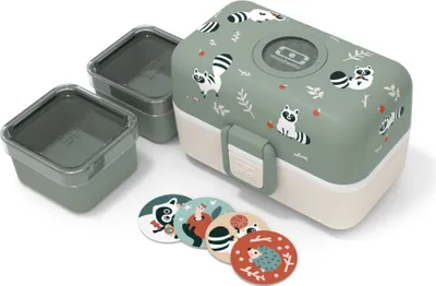 Produktbild von MONBENTO Kinder Brotdose TRESOR 16 x 9.2cm Waschbär Grün Lunch Bentobox 0.8L