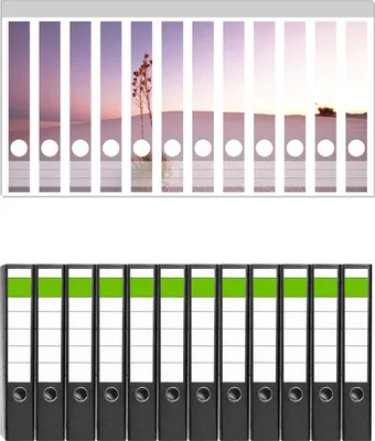 Produktbild von Wallario 12 Stück schmale Ordner inkl. Klebeetiketten mit Motive Kleine Oase in der Wüste -  Set mit Rückenschildern / Ordnerrücken Stickern