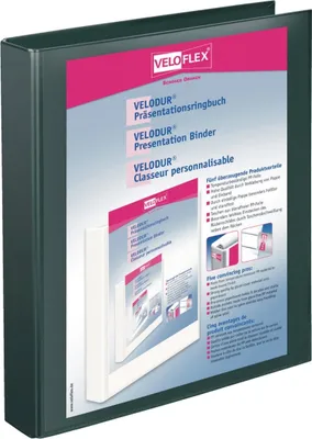 Produktbild von Präsentationsringbuch Velodur A4 PP kaschiert 4-D-Ring-Mechanik 25mm schwarz Packung mit 10 Stück
