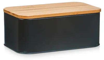 Produktbild von Zeller Brotkasten m. Holz Deckel, Metall, matt schwarz