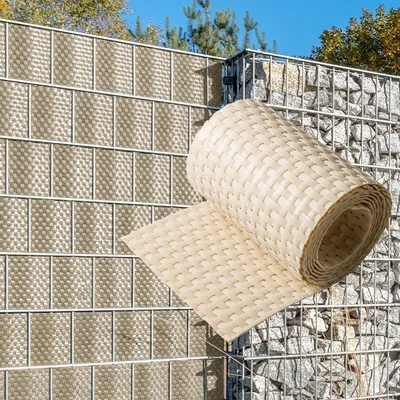 Produktbild von NYVI Polyrattan Sichtschutzstreifen Privafence Beige 255 x 19 cm - SPARSETS - Sichtschutz für Doppelstabmatten Zaun - Premium Zaunsichtschutz