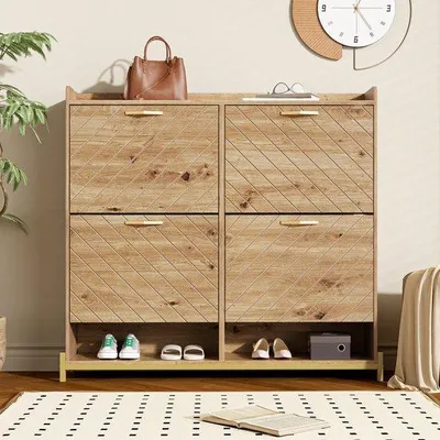 Obrázok produktu pre Skriňa na topánky – drevená – 4-dverová – priestorovo úsporná – štíhly profil