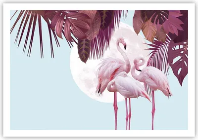 Produktbild von Poster - Poster ohne Rahmen - Flamingos Palmen Mond - 100x70 cm - Wand Bild - Wanddeko - Wandbilder - Kunstposter - Wandposter - Bilder - Kunstdruck - Wanddekoration - Wandbild - P2XAA100x70-4598