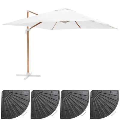 Image de Parasol déporté 3x3m et 4 dalles lestées effet bois blanc - Oviala Brescia