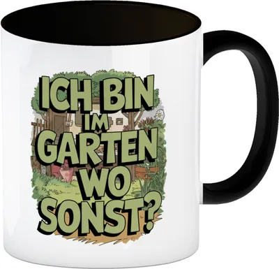 Produktbild von Im Garten, wo sonst? Kaffeebecher in schwarz Gartenszene