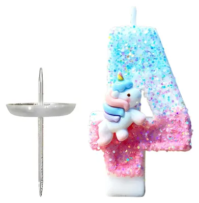 Produktbild von Einhorn Kerze für den 4. Geburtstag - Tortendeko Einhorn - Deko für Kindergeburtstag