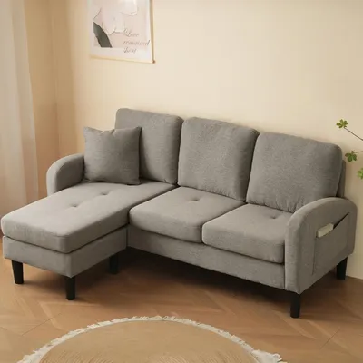 Produktbild von Sweiko L-förmiges Ecksofa mit Chaiselongue – 3-Sitzer Sofa, 166 x 118 x 77 cm, Atmungsaktiver Baumwoll-Leinenstoff, Kunststoffbeine, Modulares Design, Ideal für Wohnzimmer, Apartments und Büros