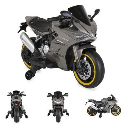Produktbild von Moni Kinder Elektromotorrad Surfer Stützräder Fußstütze Bluetooth MP3-Ausgang grau