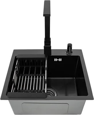 Zdjęcie produktu dla Zestaw zlewozmywakowy ze stali nierdzewnej Zlewozmywak do zabudowy Prostokątny z kranem Ociekacz Dozownik mydła 45 x 40 cm Obrotowy 360