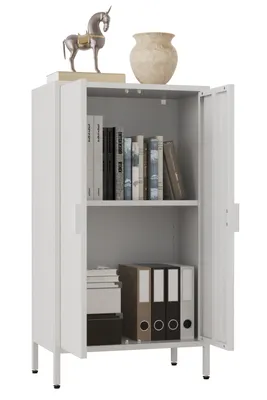 Image de Commode en acier | Buffet avec portes tournantes | Dimensions env. H. 110 x W. 60 x D. 35 cm - Flokas M