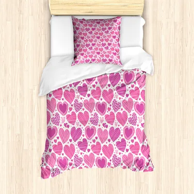 Produktbild von ABAKUHAUS Valentines Mantele, Rosa Romantische Motive, Milbensicher Allergiker geeignet mit Kissenbezügen, 135 cm x 200 cm - 80 x 80 cm, Pink Weiß