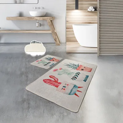 Produktbild von Bosdela Ovales 2-Teiliges Badezimmerteppich-Set, WC-Vorleger-SetHappy Cactus