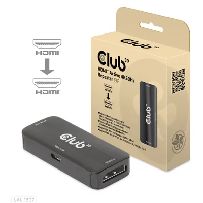 Produktbild von CLUB3D CAC-1307, 4096 x 2160 Pixel, AV-Repeater, Kabelgebunden, 3D, Schwarz, HDCP