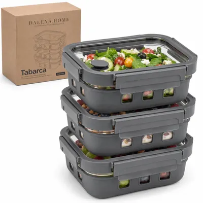 3 Meal Prep Gläser 640ml mit Glasdeckel, auslaufsicher