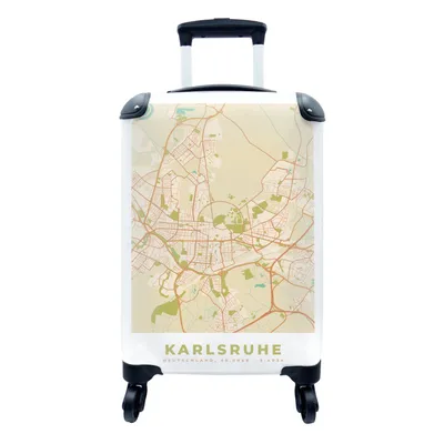 Produktbild von MuchoWow® Koffer Handgepäck Trolley Rollkoffer Kleine Reisekoffer mit 4 Rollen - Stadtplan - Karlsruhe - Vintage - Stadtplan - Cabin Size < 55x40x23 cm & 55x40x20 cm - Fotokoffer - Kabinenkoffer - Boardgepäck - Reise-Box - Reisekoffer - Reisegepäck - Koffer mit Bild - Trolley für Kinder