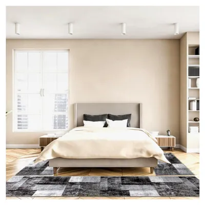 Produktbild von Bettumrandung Set 3-teilig [67x340 cm | 2 mal 67x140 cm] Grauer Bettvorleger, meliert - weicher Kurzflor pflegeleicht - Teppich Schlafzimmer - Geometrisches Patchwork Design - Deutsche Marke