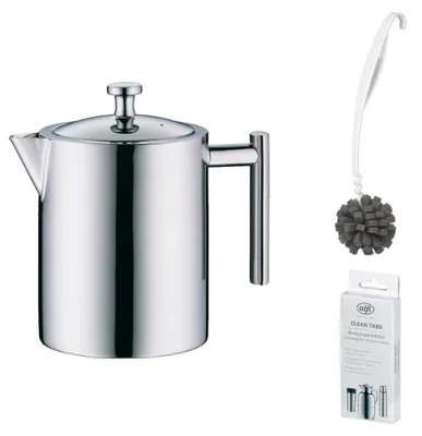 Immagine prodotto di alfi TEA POT Isolierkanne stainless steel polished – Vorteilsset mit Reinigungsbürste CLEAN FIX 30 cm + CLEAN TABS (20 Stück) | HAN 2109000140 | EAN 4002458471865