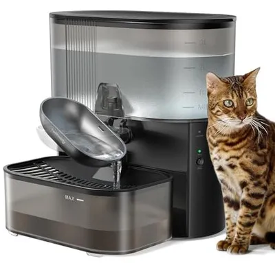 Produktbild von Katzenbrunnen Kabellos | Katzenbrunnen ohne Filter, mit Schmutz-Wasser-Trennung|Edelstahlschale | 2000-mAh-Akku|3,5-Liter-Wassertank, schwarz