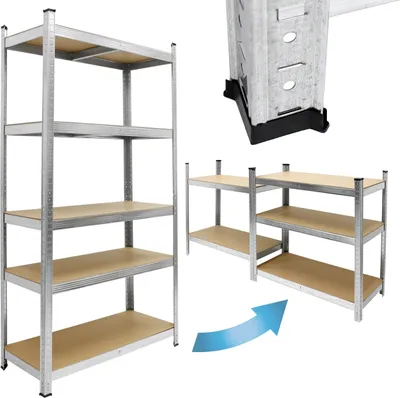Produktbild von ECD Germany Dílenské regály pro vysoké zatížení 200x100x50 cm, pozinkované, nosnost do 750 kg, 5 desek MDF