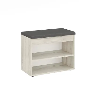Produktbild von KOMTO Schuhbank mit Sitzfläche - Schuhregal Bank mit Stauraum Kleiner Schuhschrank mit Sitzbank Flur Bank Garderobenbank Sofia 60x48x32 cm White Craft