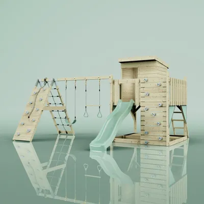 Produktbild von OutdoorToys Spielturm Frida aus Holz in Grün Mintgrün, mit Trapezstange