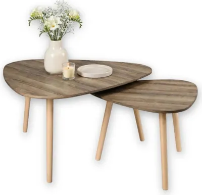 Zdjęcie produktu dla Stolik kawowy rustykalny okrągły zestaw stolików kawowych ława loft 2w1