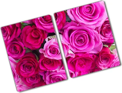 Produktbild von Tulup Glas Herdabdeckplatte - 2x40x52 cm - Glaskeramikkochfeld-Abdeckung Spritzschutz Glasabdeckplatte Kochplattenabdeckung und Schneidebrett - Zweiteilig - Blumen & Pflanzen - Blumenstrauß Rosen - Rosa