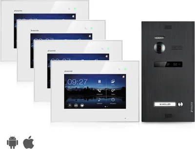Productafbeelding van Video-deurbelset met smartphone-app voor een gezinswoning, zwart, met 4 monitoren, Balter EVO, Wi-Fi