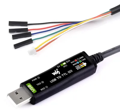 Immagine prodotto di Cavo seriale USB-TTL industriale Waveshare, con chip FT232RNL, circuiti di protezione multipli, compatibile con Win7/8/10/11/Mac/Linux, dotato di connettore a 4 pin e connettore SH1.0 a 3 pin, per il debug della porta seriale del Raspberry Pi 5